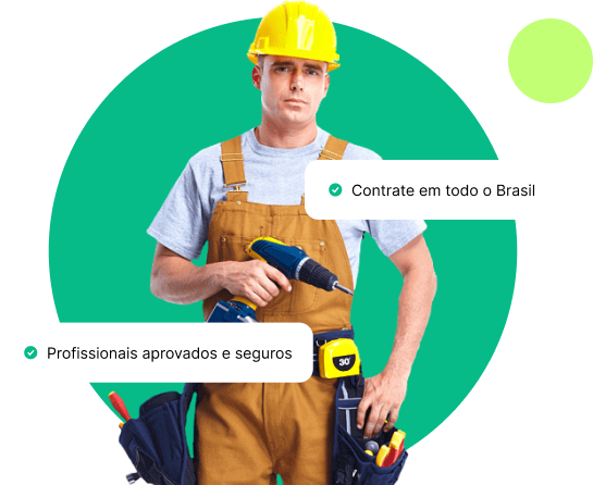 Foto de um montador com duas frases escritas: Contrate em todo o Brasil. Profissionais aprovados e seguros.