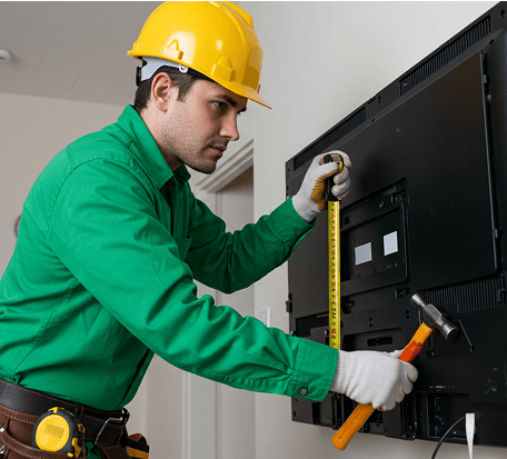 Homem se preparando para instalar TV