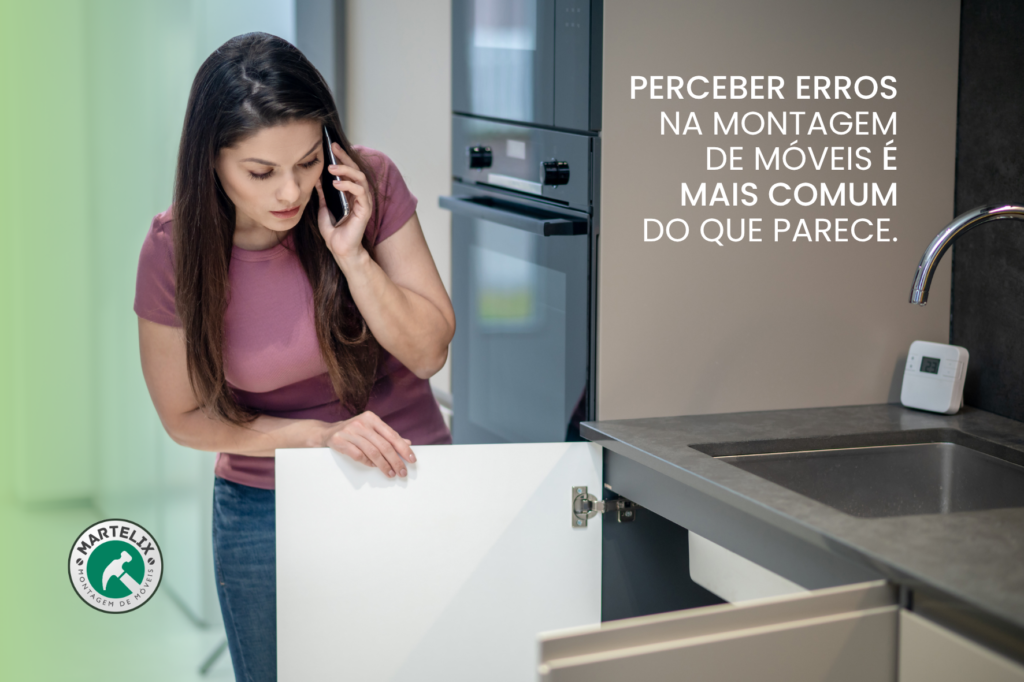 Moça encontrando erros na montagem de um móvel.