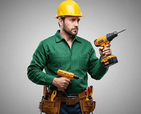 Homem com uma parafusadeira na mão