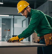 Homem montando um móvel corporativo